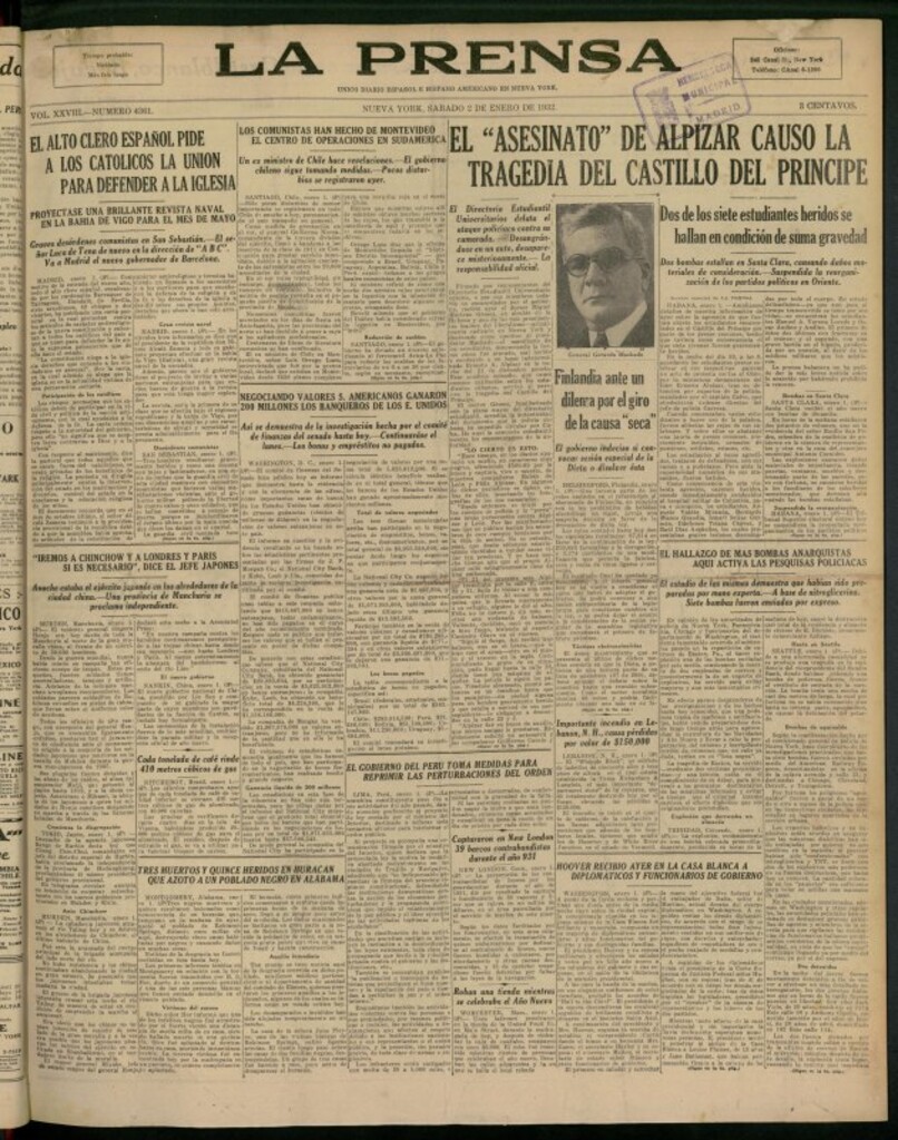 Miniatura de La Prensa: único diario español e hispano americano en Nueva York del 2 de enero de 1932, nº 4361