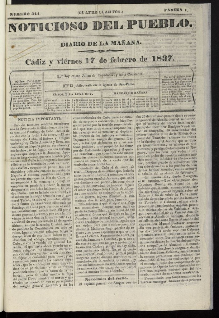 Miniatura de El Noticioso del Pueblo (Cádiz, 1836)