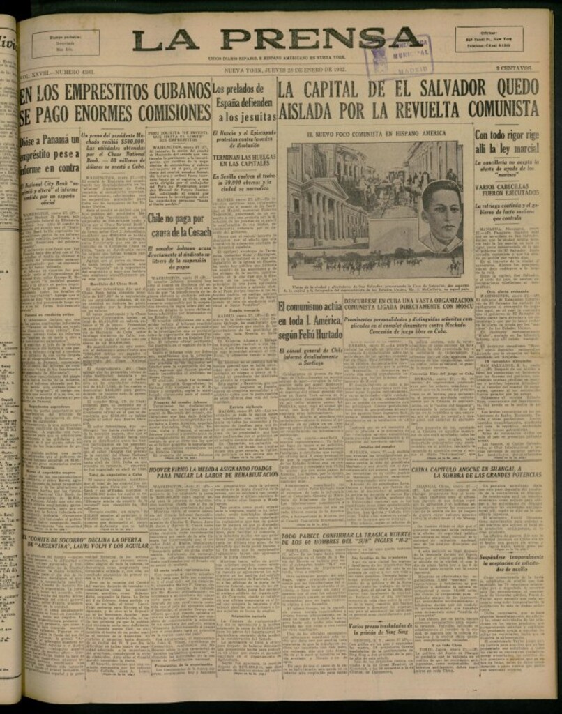 Miniatura de La Prensa: único diario español e hispano americano en Nueva York del 28 de enero de 1932, nº 4383
