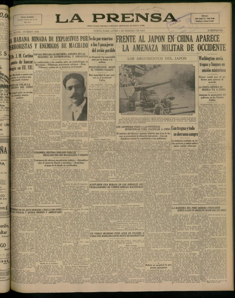 Miniatura de La Prensa: único diario español e hispano americano en Nueva York del 1 de febrero de 1932, nº 4386