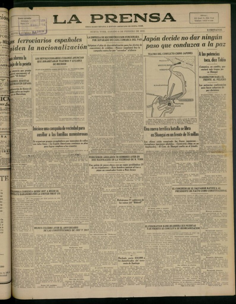 Miniatura de La Prensa: único diario español e hispano americano en Nueva York del 6 de febrero de 1932, nº 4391