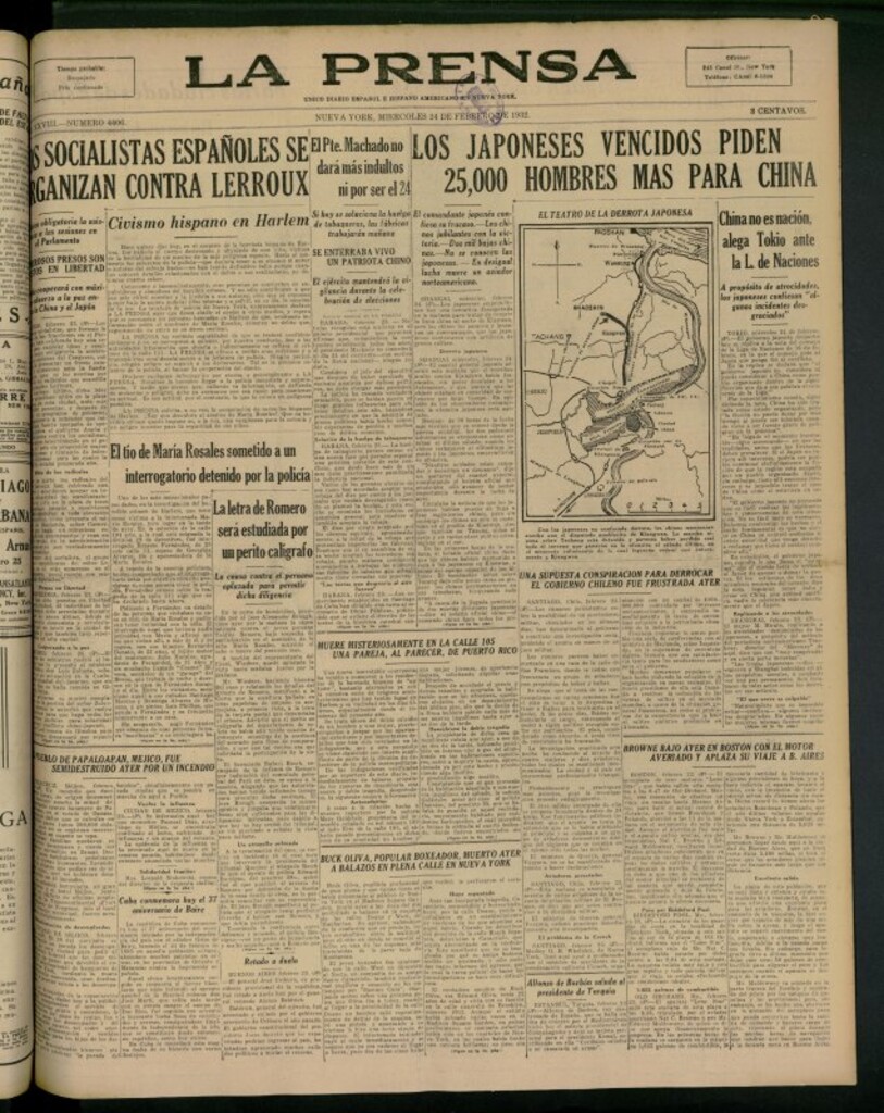 Miniatura de La Prensa: único diario español e hispano americano en Nueva York del 24 de febrero de 1932, nº 4406