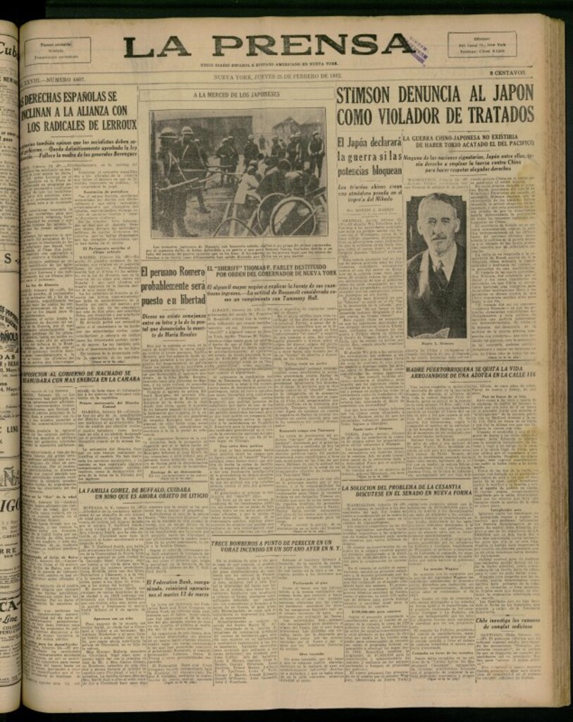 Miniatura de La Prensa: único diario español e hispano americano en Nueva York del 25 de febrero de 1932, nº 4407