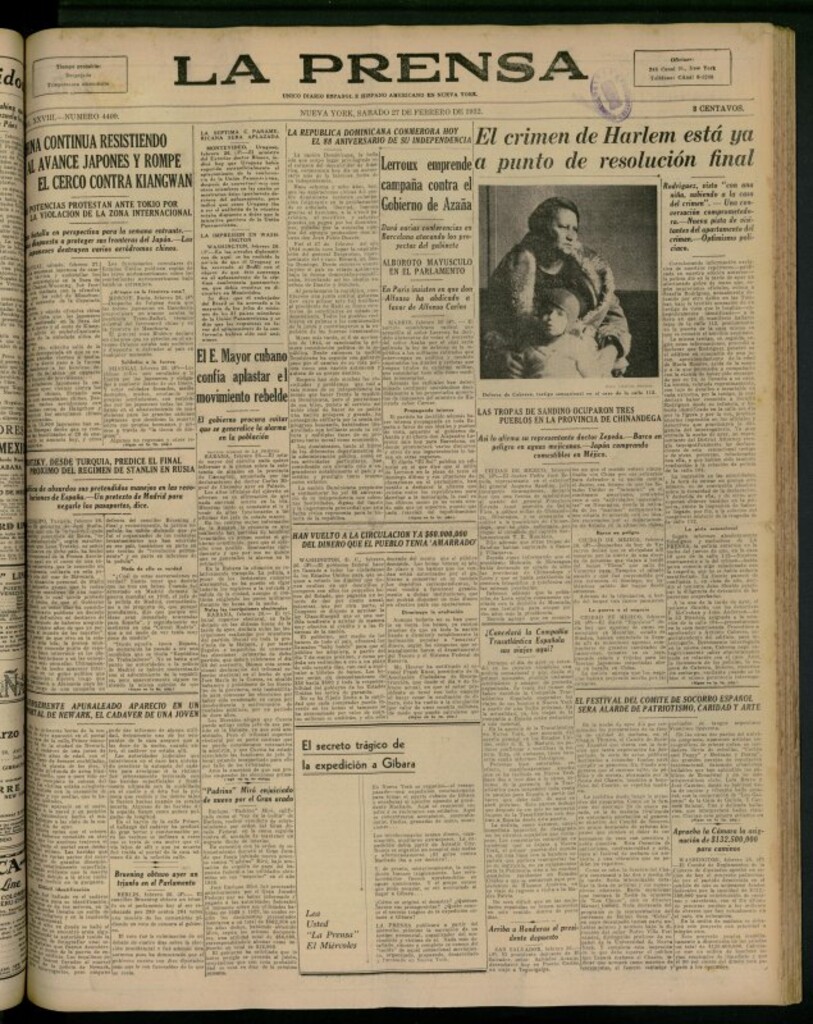 Miniatura de La Prensa: único diario español e hispano americano en Nueva York del 27 de febrero de 1932, nº 4409