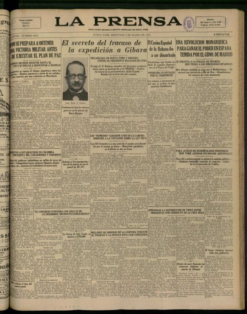 Miniatura de La Prensa: único diario español e hispano americano en Nueva York del 2 de marzo de 1932, nº 4412