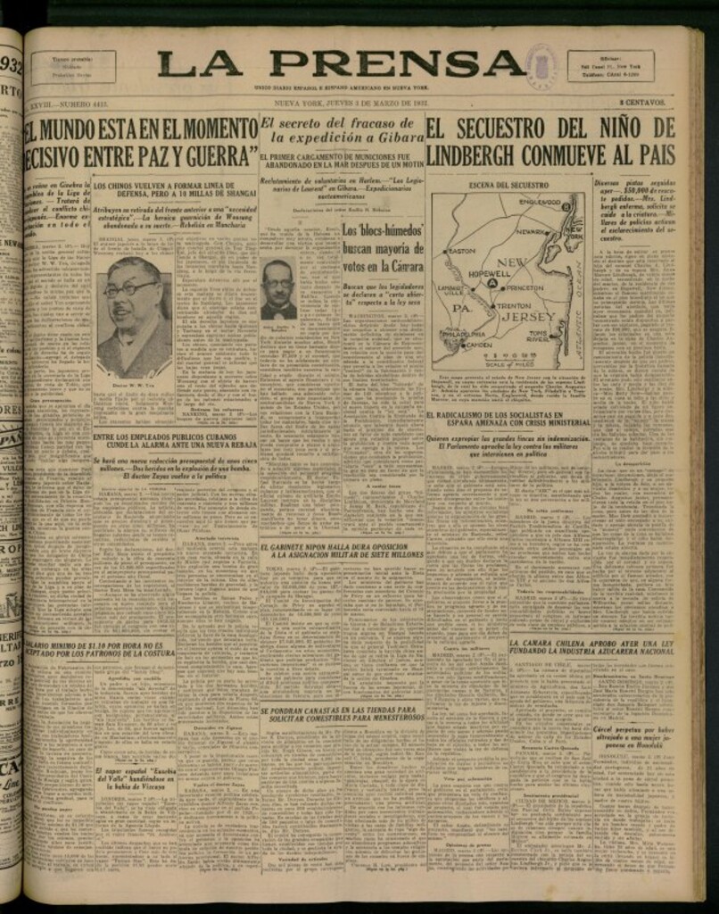 Miniatura de La Prensa: único diario español e hispano americano en Nueva York del 3 de marzo de 1932, nº 4413