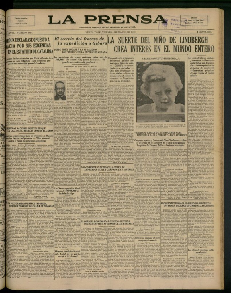 Miniatura de La Prensa: único diario español e hispano americano en Nueva York del 4 de marzo de 1932, nº 4414
