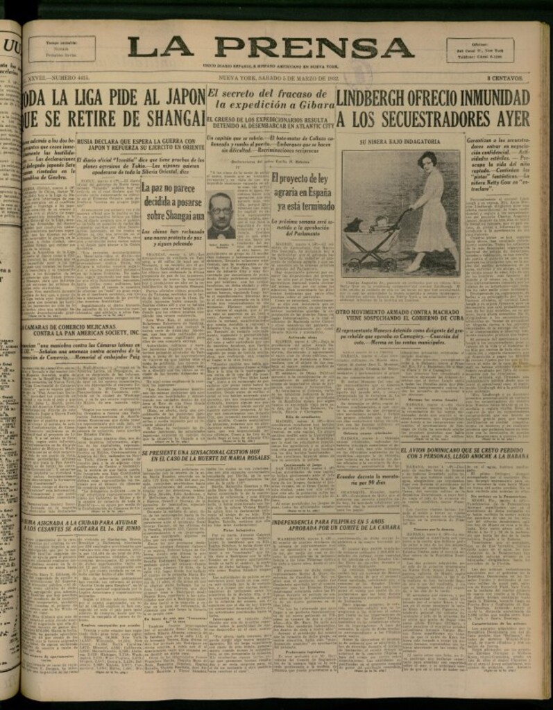 Miniatura de La Prensa: único diario español e hispano americano en Nueva York del 5 de marzo de 1932, nº 4415