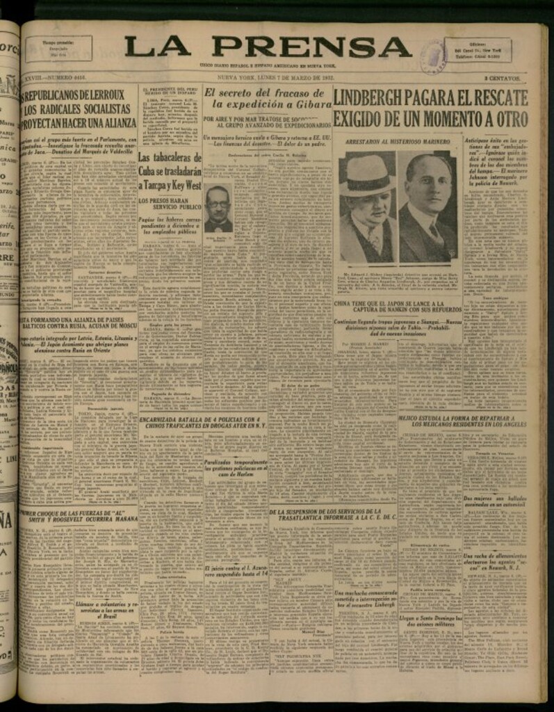 Miniatura de La Prensa: único diario español e hispano americano en Nueva York del 7 de marzo de 1932, nº 4416
