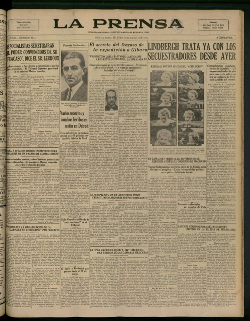 Miniatura de La Prensa: único diario español e hispano americano en Nueva York del 8 de marzo de 1932, nº 4417
