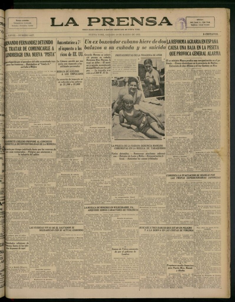 Miniatura de La Prensa: único diario español e hispano americano en Nueva York del 19 de marzo de 1932, nº 4427