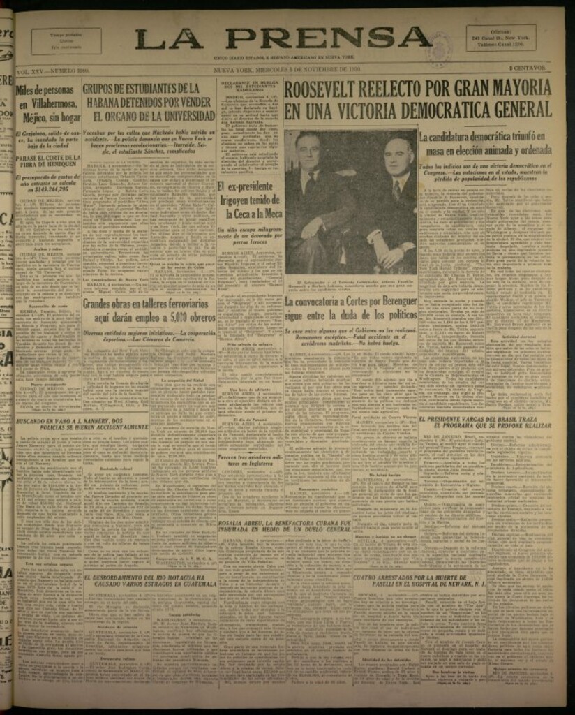 Miniatura de La Prensa: único diario español e hispano americano en Nueva York del 5 de noviembre de 1930, nº 3998
