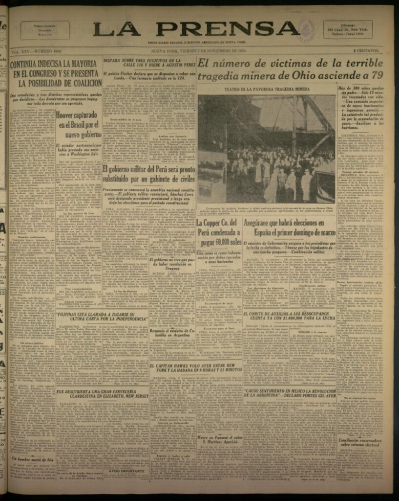 Miniatura de La Prensa: único diario español e hispano americano en Nueva York del 7 de noviembre de 1930, nº 3400