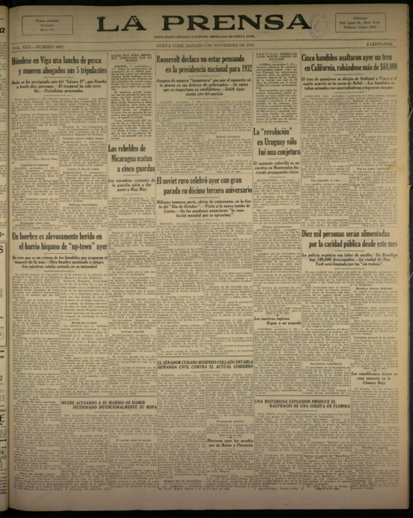 Miniatura de La Prensa: único diario español e hispano americano en Nueva York del 8 de noviembre de 1930, nº 3401