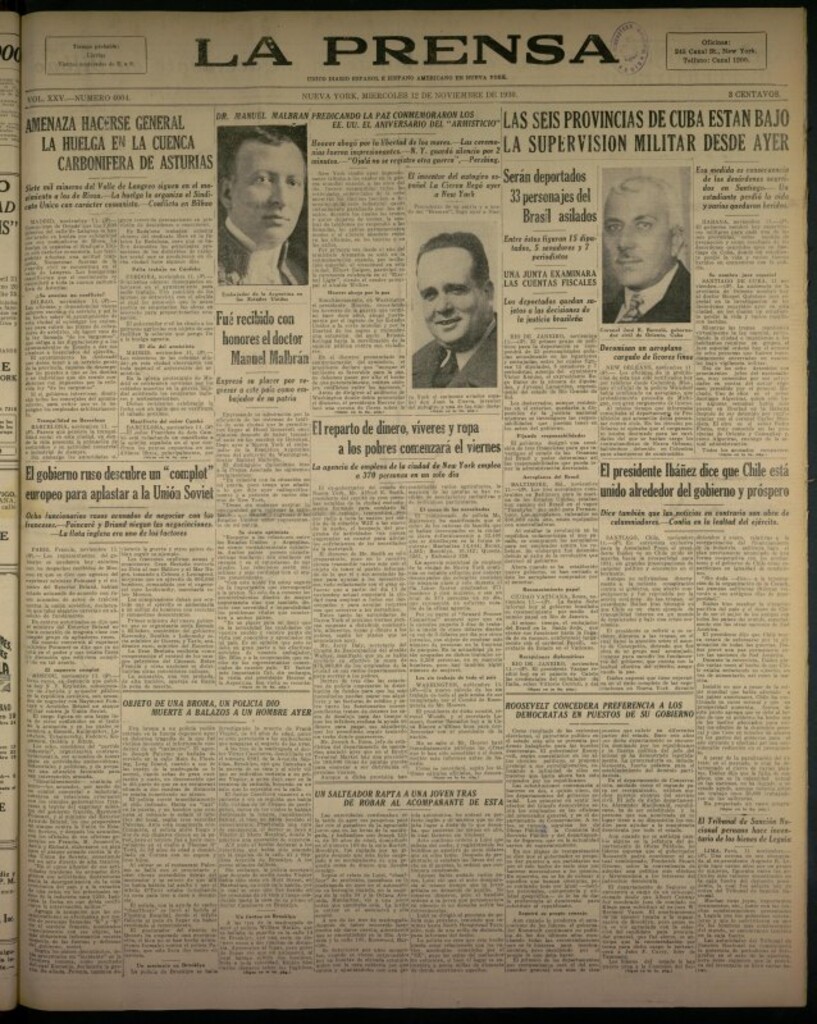 Miniatura de La Prensa: único diario español e hispano americano en Nueva York del 12 de noviembre de 1930, nº 3404