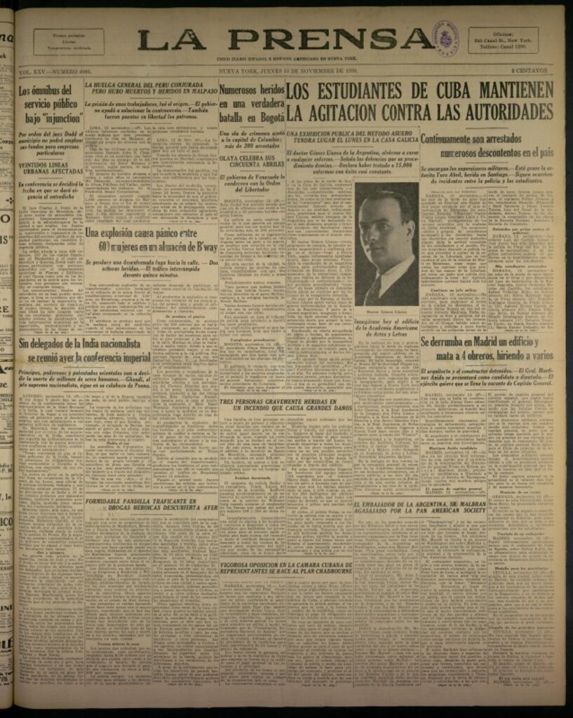Miniatura de La Prensa: único diario español e hispano americano en Nueva York del 13 de noviembre de 1930, nº 3405