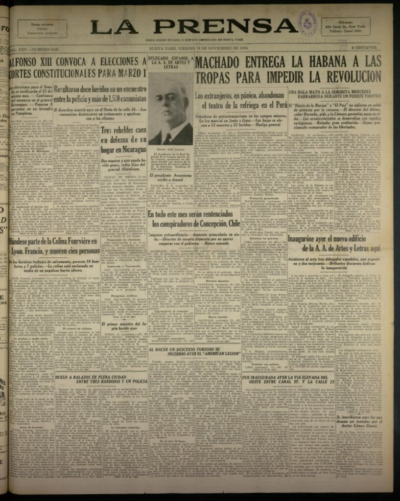 Miniatura de La Prensa: único diario español e hispano americano en Nueva York del 14 de noviembre de 1930, nº 3406