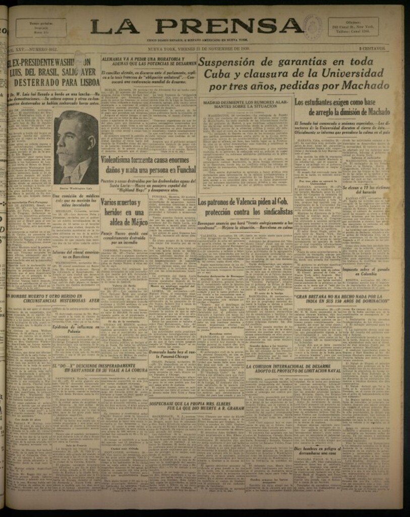 Miniatura de La Prensa: único diario español e hispano americano en Nueva York del 21 de noviembre de 1930, nº 3412