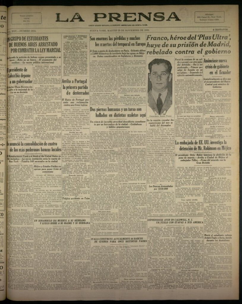 Miniatura de La Prensa: único diario español e hispano americano en Nueva York del 25 de noviembre de 1930, nº 3415