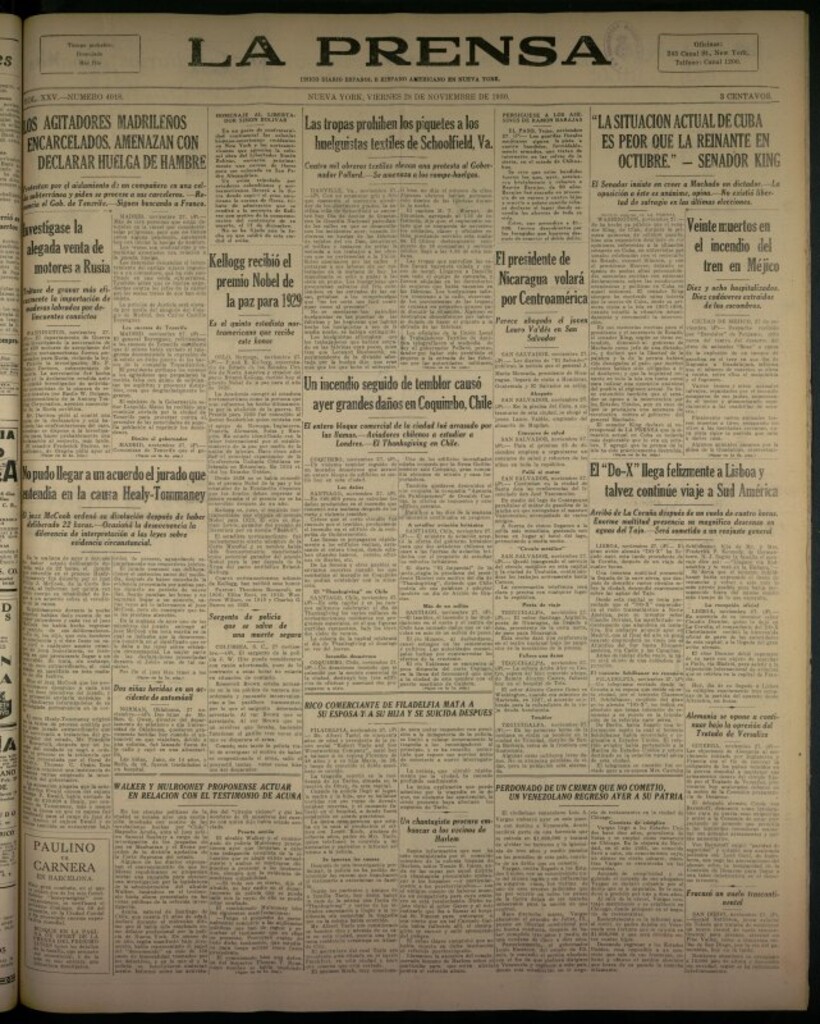 Miniatura de La Prensa: único diario español e hispano americano en Nueva York del 28 de noviembre de 1930, nº 3418