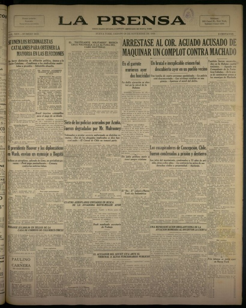 Miniatura de La Prensa: único diario español e hispano americano en Nueva York del 29 de noviembre de 1930, nº 3419