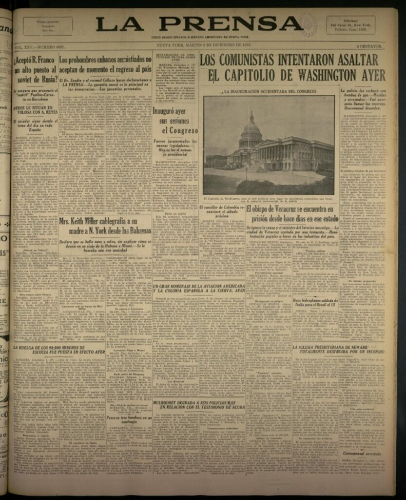 Miniatura de La Prensa: único diario español e hispano americano en Nueva York del 2 de diciembre de 1930, nº 3421