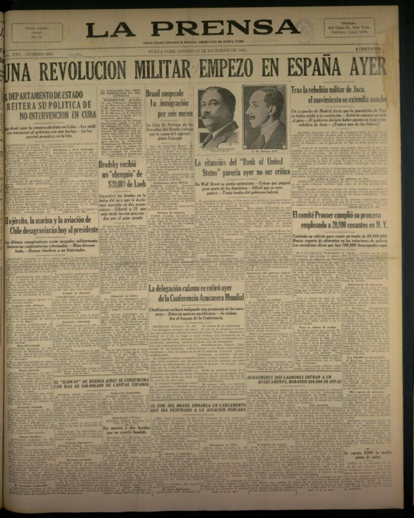 Miniatura de La Prensa: único diario español e hispano americano en Nueva York del 13 de diciembre de 1930, nº 3431