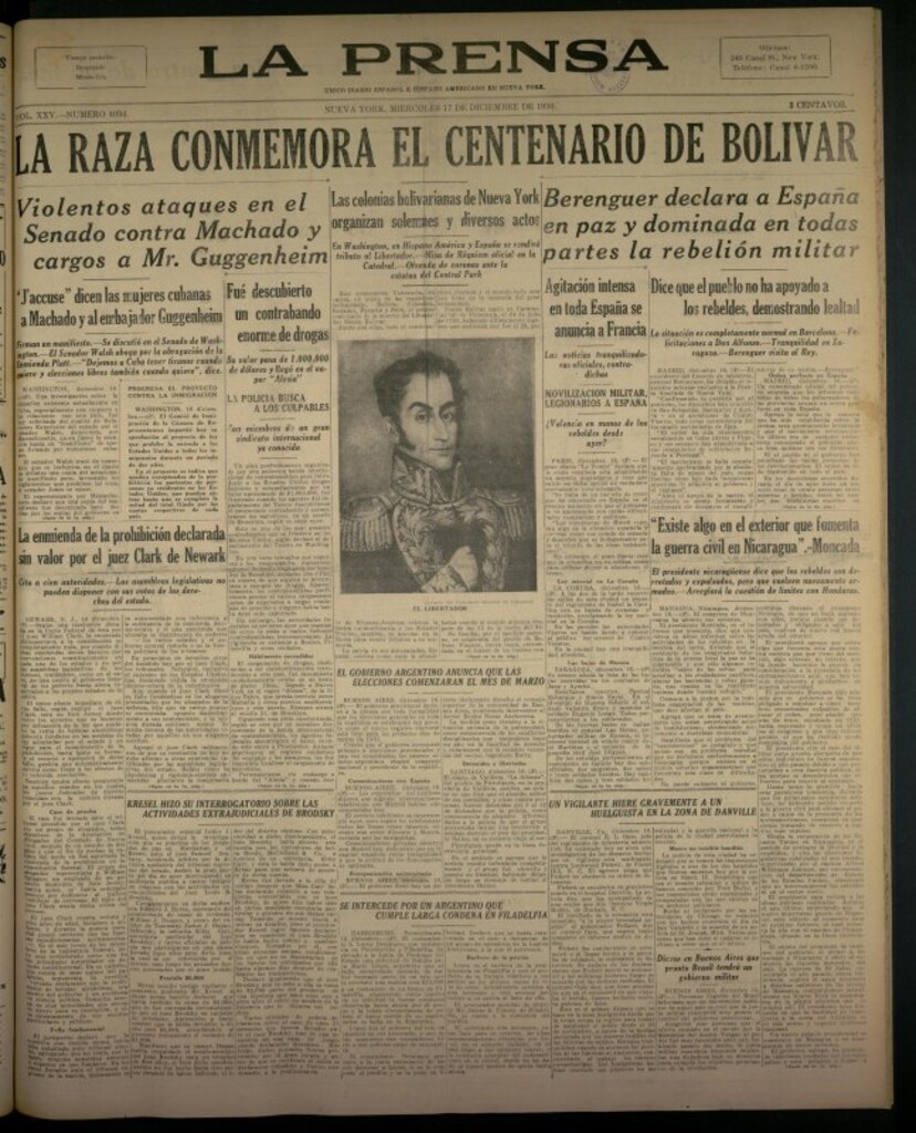 Miniatura de La Prensa: único diario español e hispano americano en Nueva York,de 17 de diciembre de 1930, nº 3434
