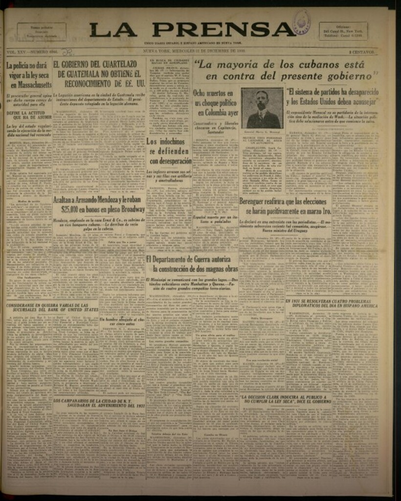 Miniatura de La Prensa: único diario español e hispano americano en Nueva York del 31 de diciembre de 1930, nº 3446