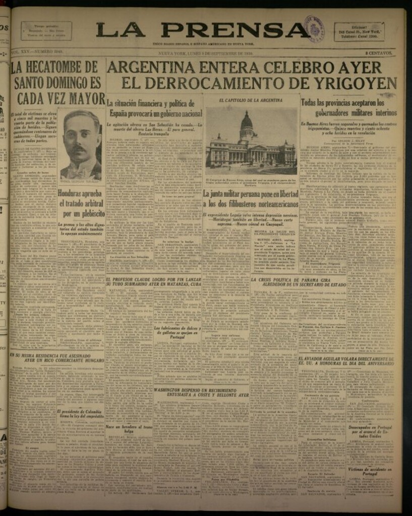 Miniatura de La Prensa: único diario español e hispano americano en Nueva York del 8 de septiembre de 1930, nº 3948