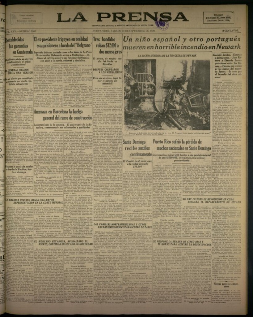 Miniatura de La Prensa: único diario español e hispano americano en Nueva York del 13 de septiembre de 1930, nº 3953