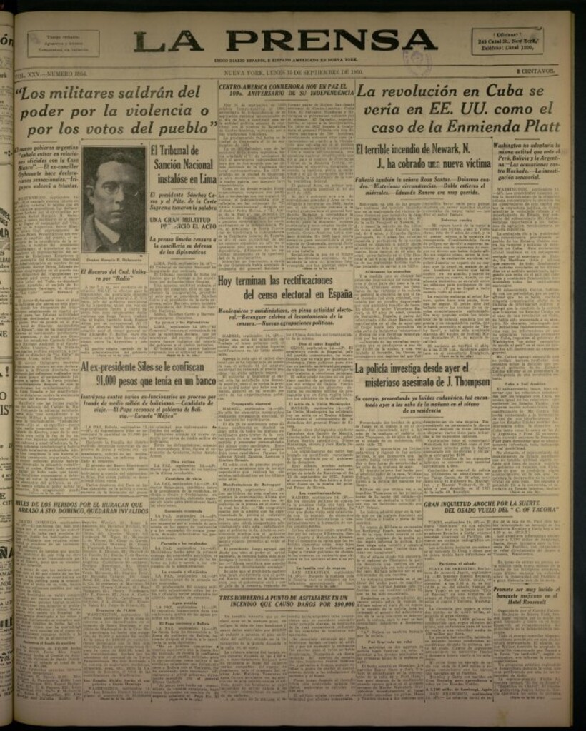 Miniatura de La Prensa: único diario español e hispano americano en Nueva York del 15 de septiembre de 1930, nº 3954