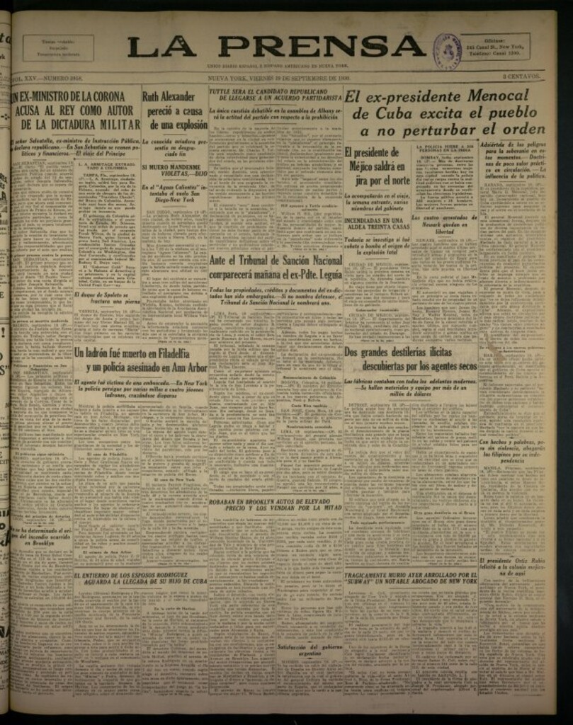 Miniatura de La Prensa: único diario español e hispano americano en Nueva York del 19 de septiembre de 1930, nº 3958