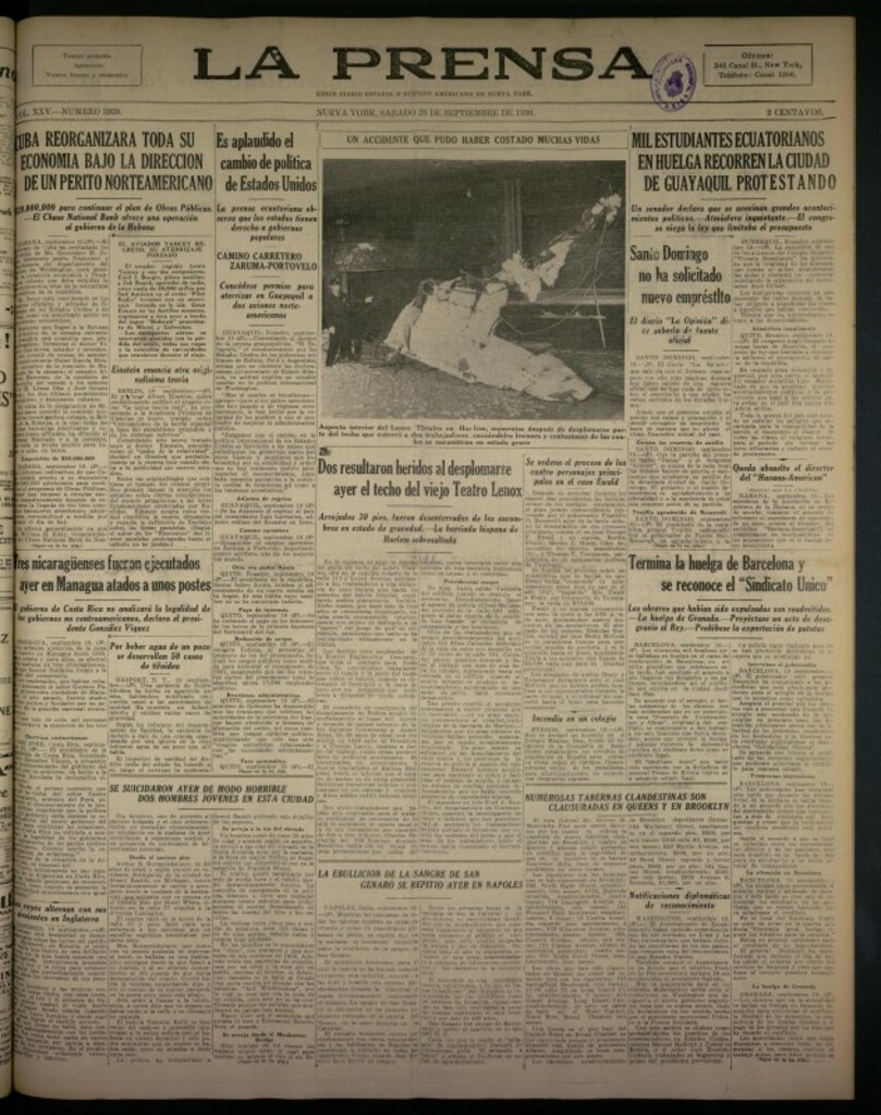 Miniatura de La Prensa: único diario español e hispano americano en Nueva York del 20 de septiembre de 1930, nº 3959