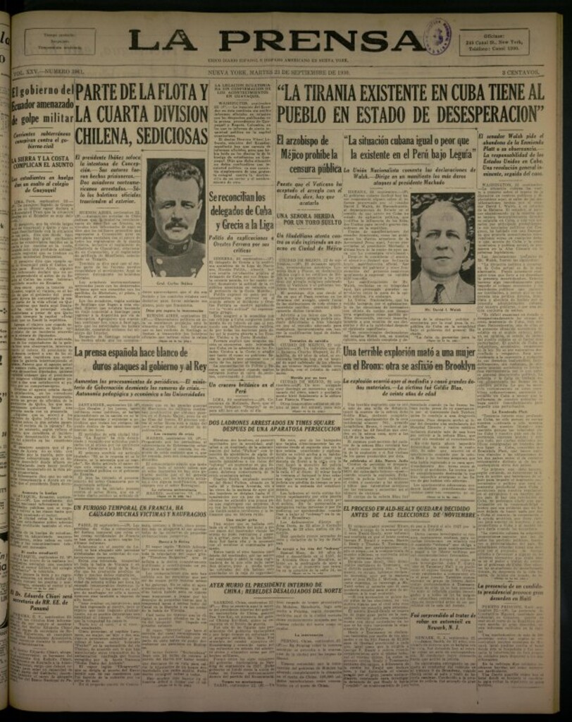 Miniatura de La Prensa: único diario español e hispano americano en Nueva York del 23 de septiembre de 1930, nº 3961