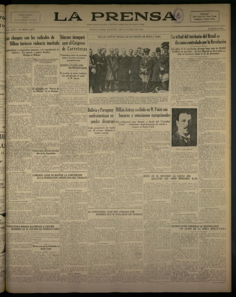 Miniatura de La Prensa: único diario español e hispano americano en Nueva York del 7 de octubre de 1930, nº 3973
