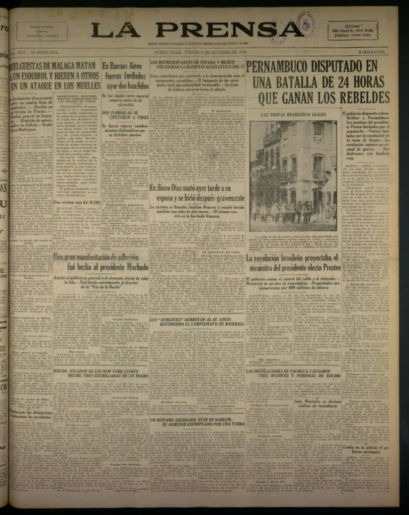Miniatura de La Prensa: único diario español e hispano americano en Nueva York del 9 de octubre de 1930, nº 3975