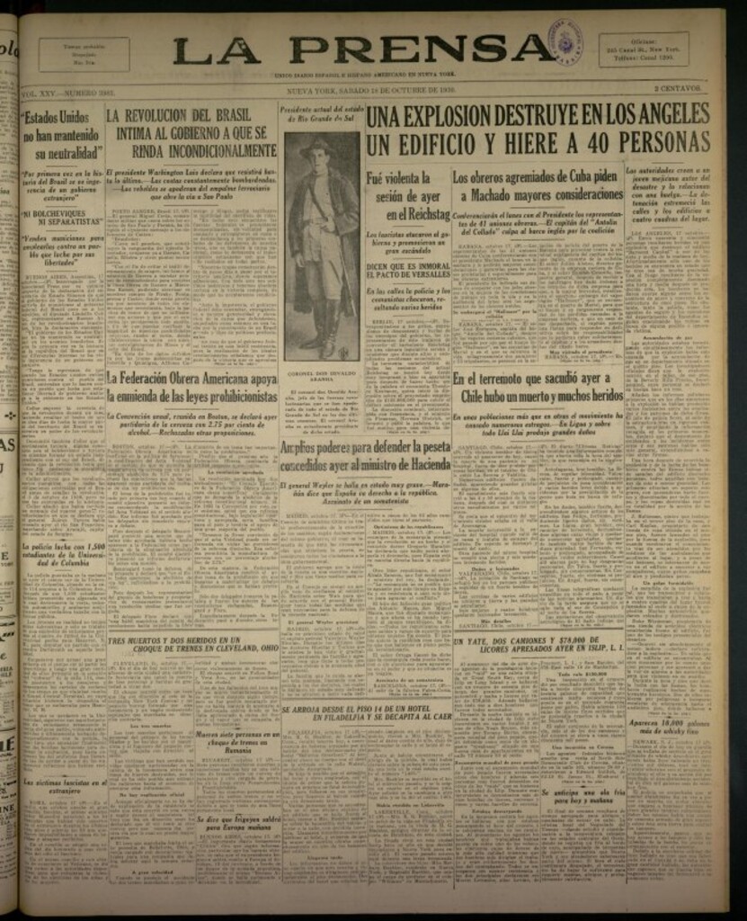 Miniatura de La Prensa: único diario español e hispano americano en Nueva York del 18 de octubre de 1930, nº 3983