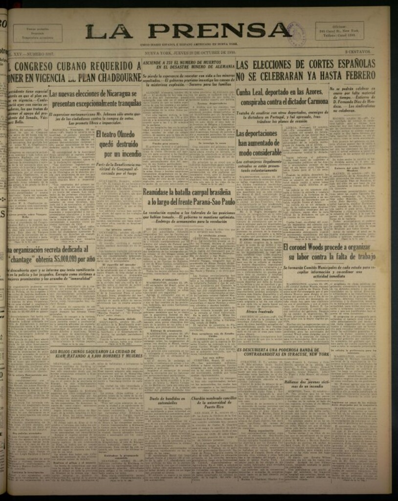 Miniatura de La Prensa: único diario español e hispano americano en Nueva York del 23 de octubre de 1930, nº 3987