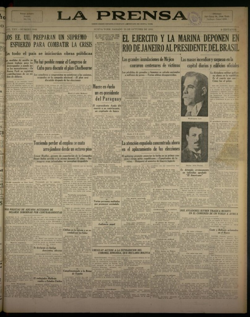Miniatura de La Prensa: único diario español e hispano americano en Nueva York del 25 de octubre de 1930, nº 3989