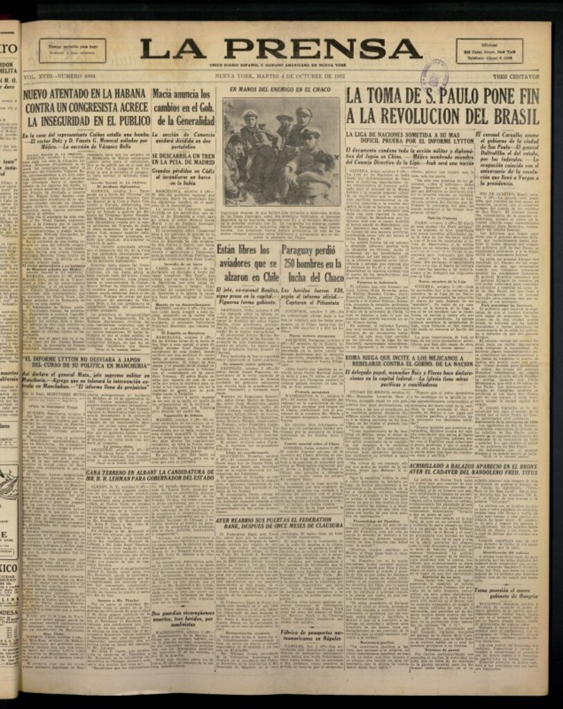 Miniatura de La Prensa: único diario español e hispano americano en Nueva York del 4 de octubre de 1932, nº 4894
