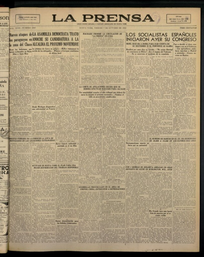Miniatura de La Prensa: único diario español e hispano americano en Nueva York del 7 de octubre de 1932, nº 4897