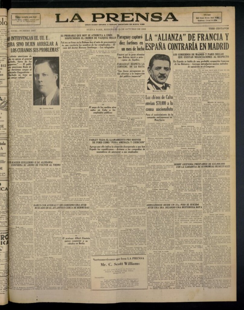 Miniatura de La Prensa: único diario español e hispano americano en Nueva York del 19 de octubre de 1932, nº 4907