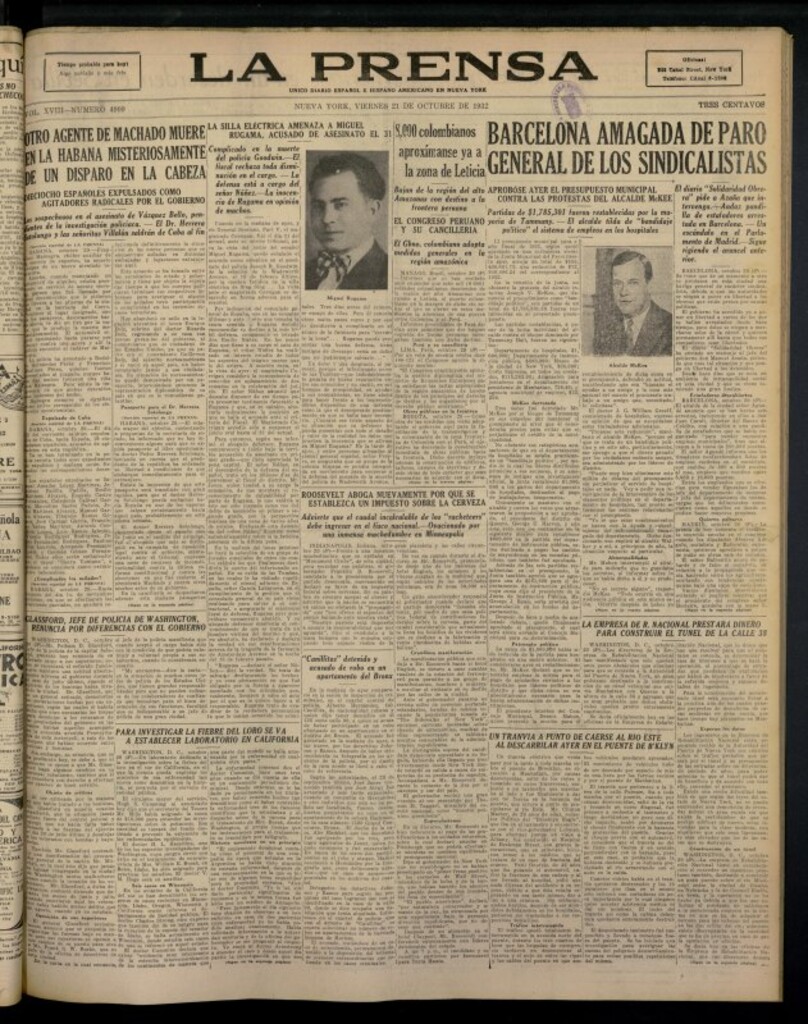 Miniatura de La Prensa: único diario español e hispano americano en Nueva York del 21 de octubre de 1932, nº 4909