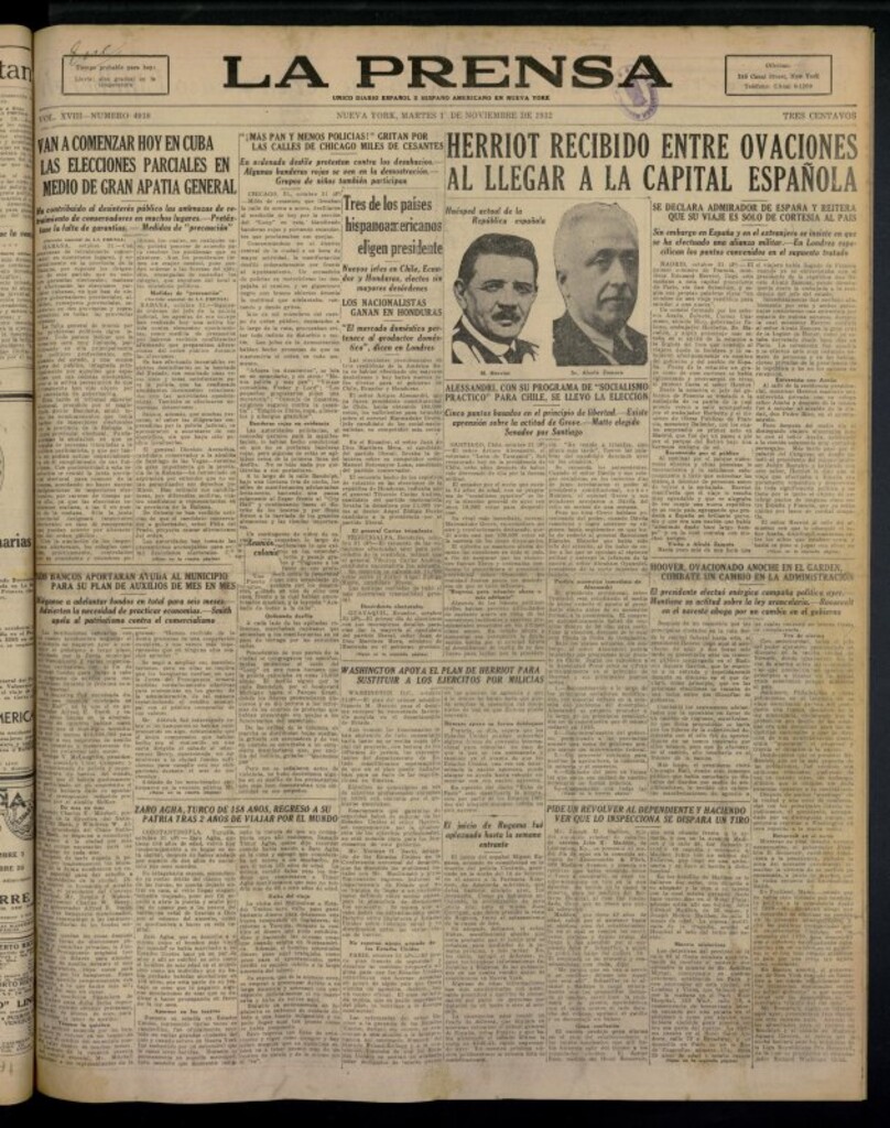 Miniatura de La Prensa: único diario español e hispano americano en Nueva York del 1 de noviembre de 1932, nº 4918