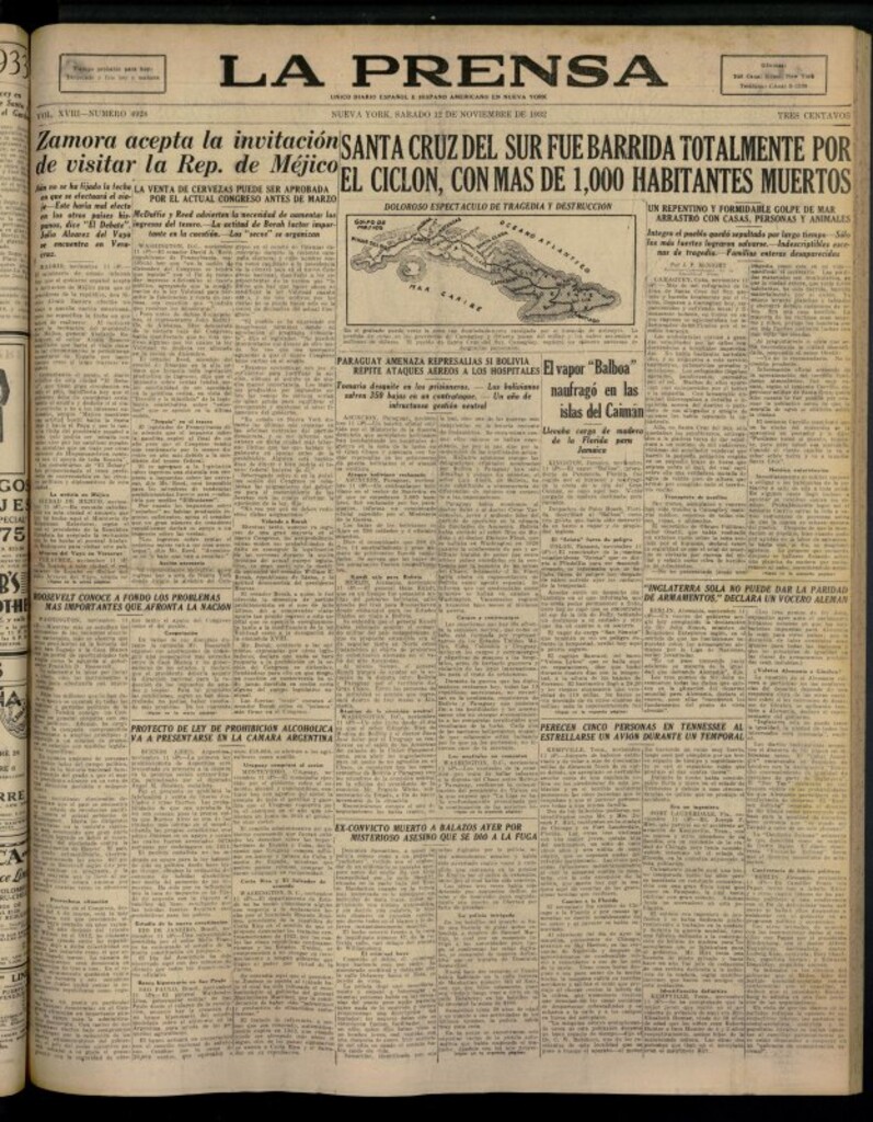 Miniatura de La Prensa: único diario español e hispano americano en Nueva York del 12 de noviembre de 1932, nº 4928