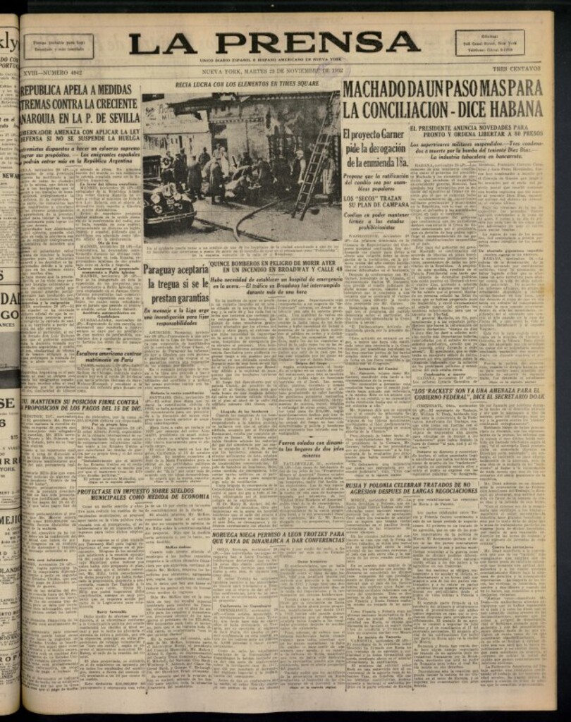 Miniatura de La Prensa: único diario español e hispano americano en Nueva York del 29 de noviembre de 1932, nº 4942