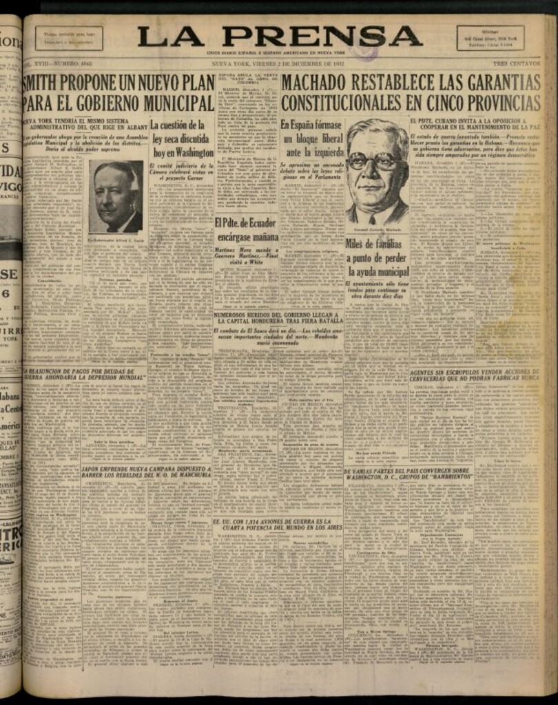 Miniatura de La Prensa: único diario español e hispano americano en Nueva York del 2 de diciembre de 1932, nº 4945