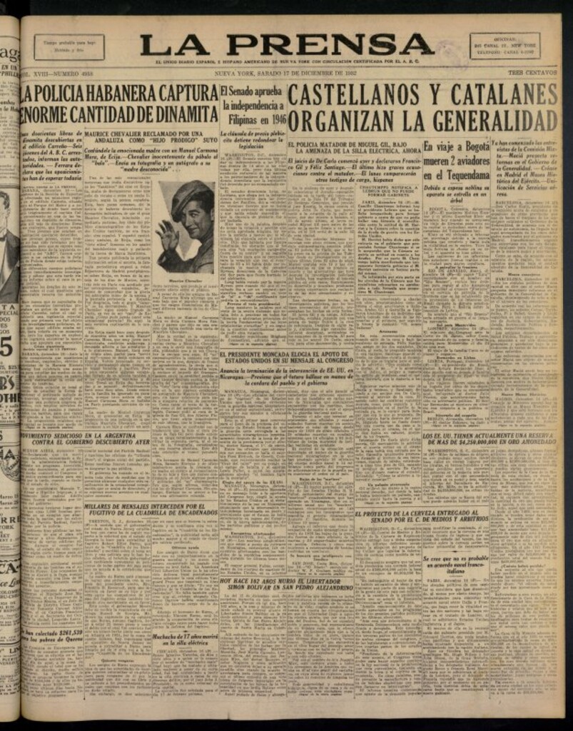 Miniatura de La Prensa: único diario español e hispano americano en Nueva York del 17 de diciembre de 1932, nº 4958