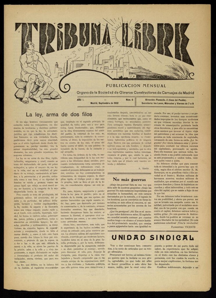 Miniatura de Tribuna Libre de septiembre de 1932. Número 6